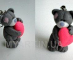 Мишка Тедди с сердечком, полимерная глина....