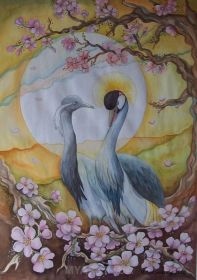 Журавли, эскиз для батика, бумага 30х41 см, акварель, 2010